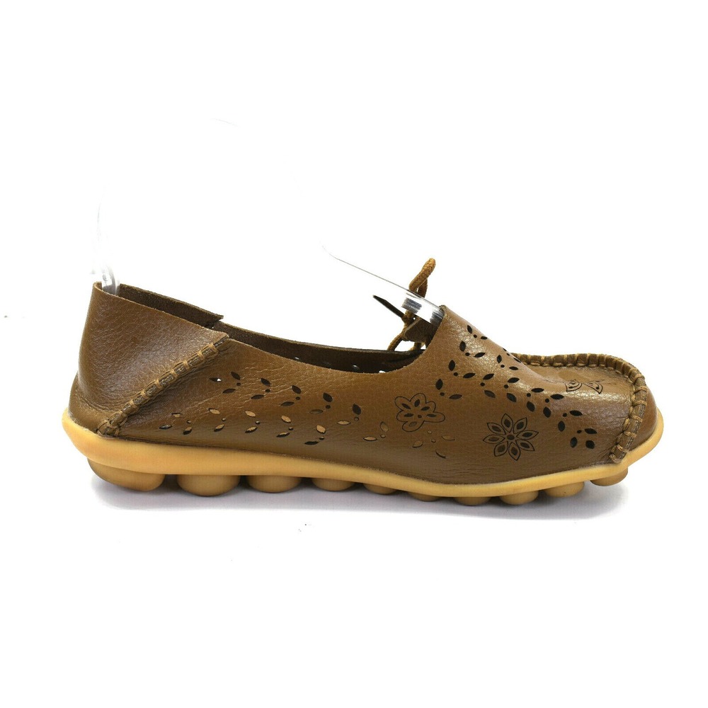 Socofy Women's Brown Leather Slip On Loafers Driving Shoes Mocassins flats US‎ 9 - Picture 5 of 11